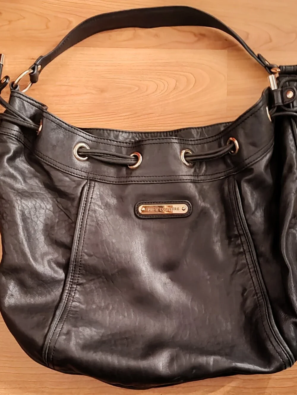 Nearly New Black Leather Juicy Couture Hobo Bag